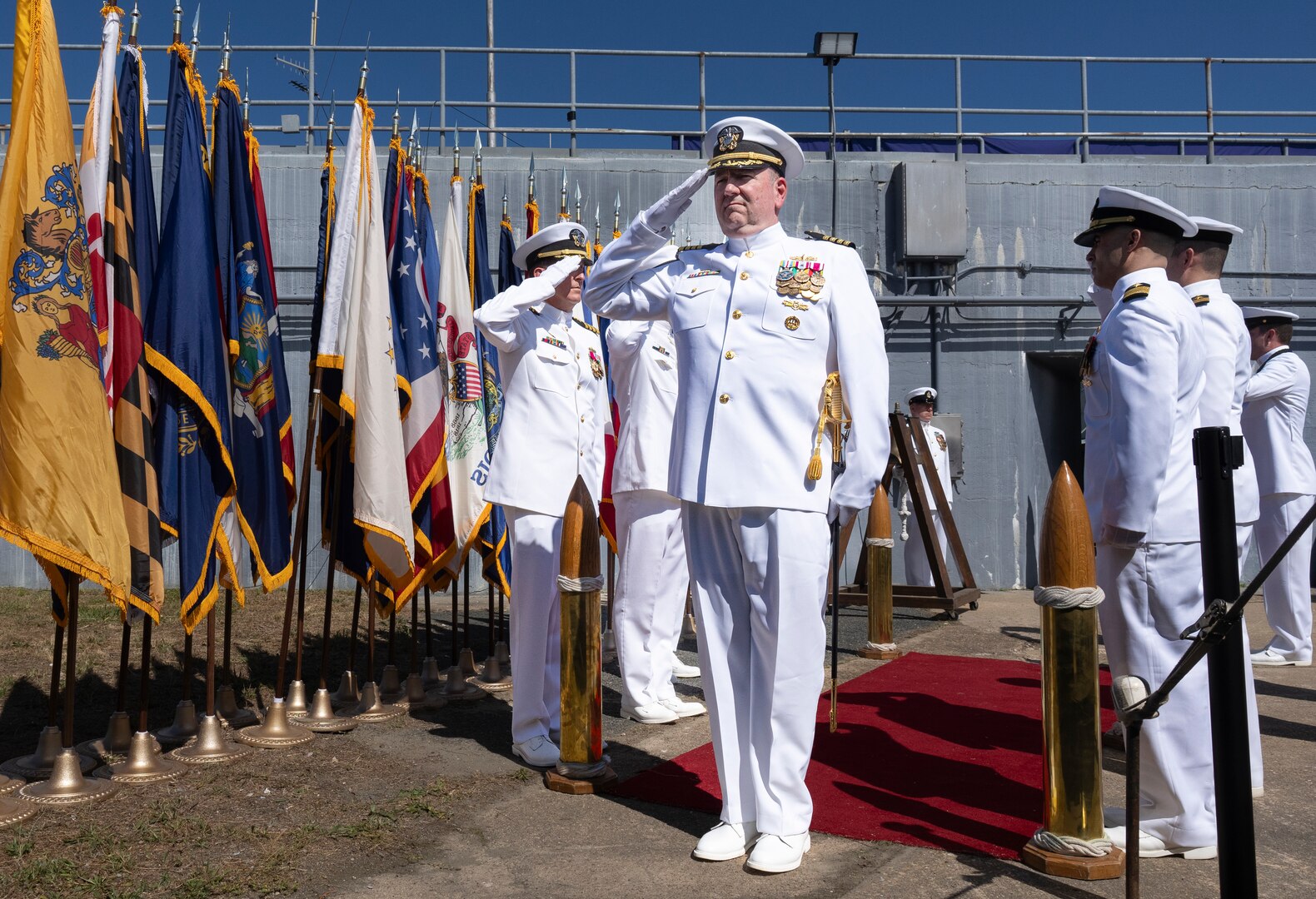 IMAGE: Capt. Joseph Oravec arrives for the change of command ceremony at Naval Surface Warfare Center Dahlgren Division (NSWCDD) June 21. Oravec is the 48th commanding officer to lead NSWCDD.