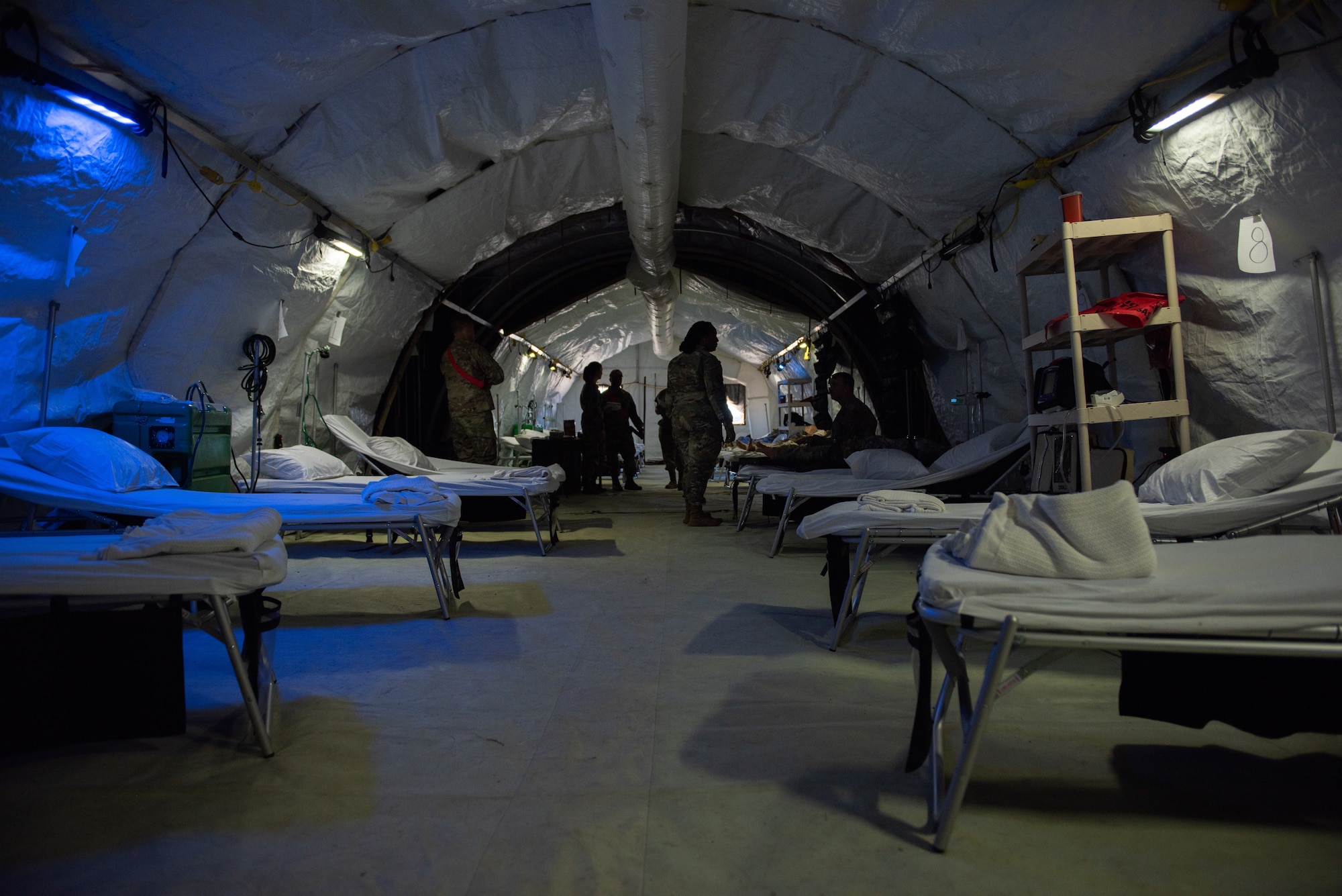 Airman practice in-processing simulated patients in an ERPSS tent