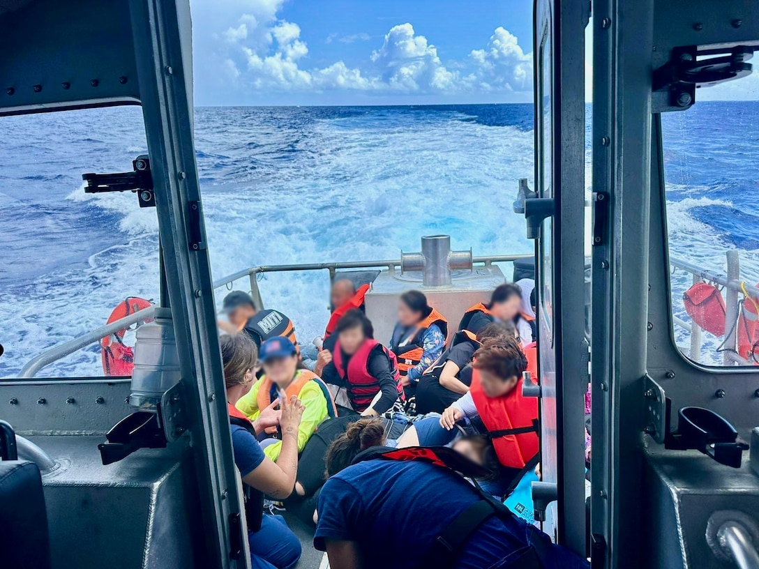 U.S. Coast Guard Forces Micronesia/Sector Guam, demonstrating preparedness and efficiency, successfully conducted a search and rescue operation for a distressed vessel 13 nautical miles north of Guam on June 23, 2024, saving 13 boaters. The Joint Rescue Sub-Center, operated by U.S. Coast Guard watchstanders in Guam, received an urgent notification from Guam Fire Rescue and 911 dispatch of a 23-foot recreational vessel, the Helen, with 13 people aboard potentially identified as nationals of the People's Republic of China, out of gas and adrift. A U.S. Coast Guard Station Apra Harbor 45-foot Response Boat-Medium crew transported the survivors to Hagåtña, where partner agency officials met them at the pier for further care and assessment. (U.S. Coast Guard photo)