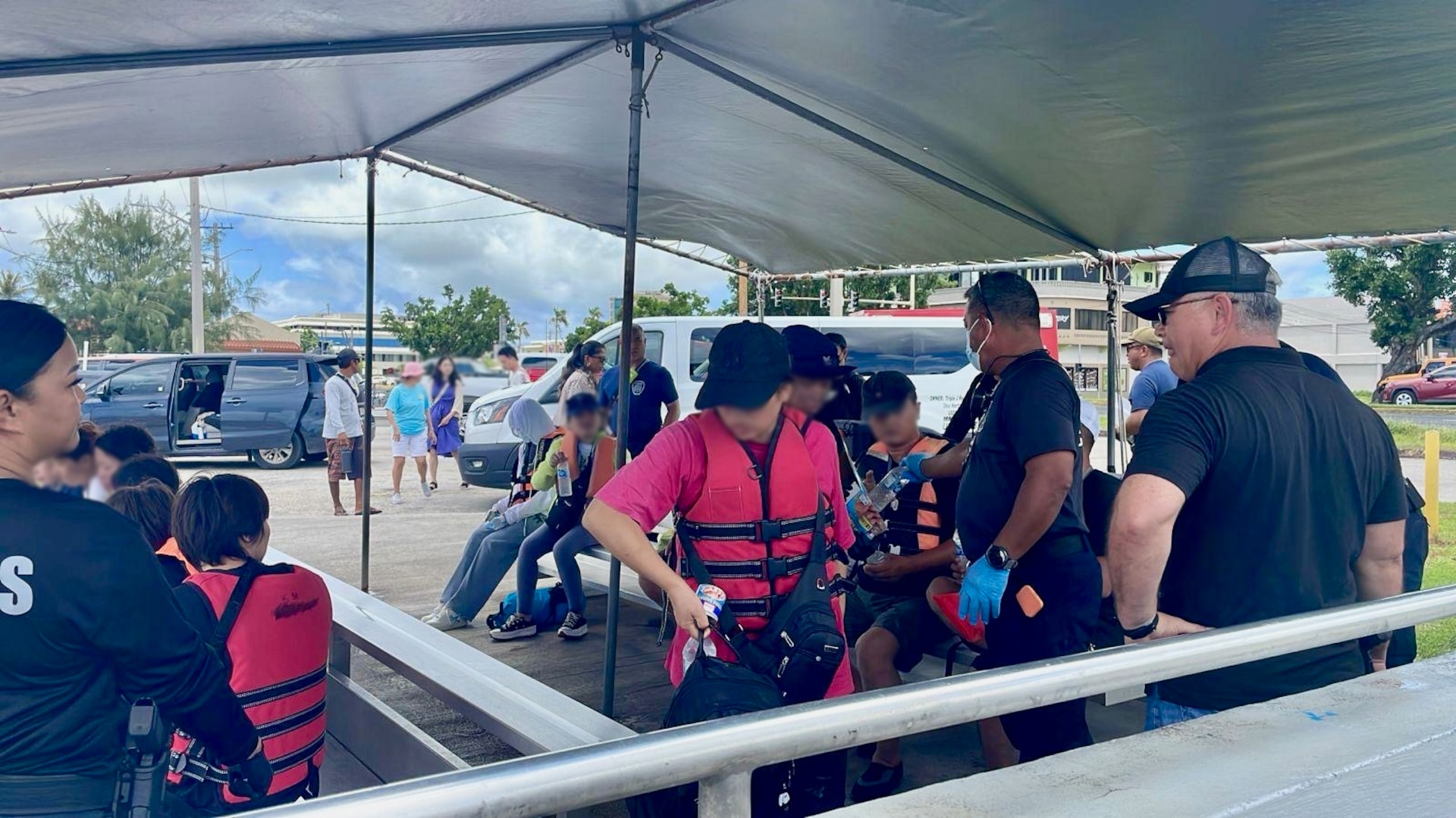 U.S. Coast Guard Forces Micronesia/Sector Guam, demonstrating preparedness and efficiency, successfully conducted a search and rescue operation for a distressed vessel 13 nautical miles north of Guam on June 23, 2024, saving 13 boaters. The Joint Rescue Sub-Center, operated by U.S. Coast Guard watchstanders in Guam, received an urgent notification from Guam Fire Rescue and 911 dispatch of a 23-foot recreational vessel, the Helen, with 13 people aboard potentially identified as nationals of the People's Republic of China, out of gas and adrift. A U.S. Coast Guard Station Apra Harbor 45-foot Response Boat-Medium crew transported the survivors to Hagåtña, where partner agency officials met them at the pier for further care and assessment. (U.S. Coast Guard photo)