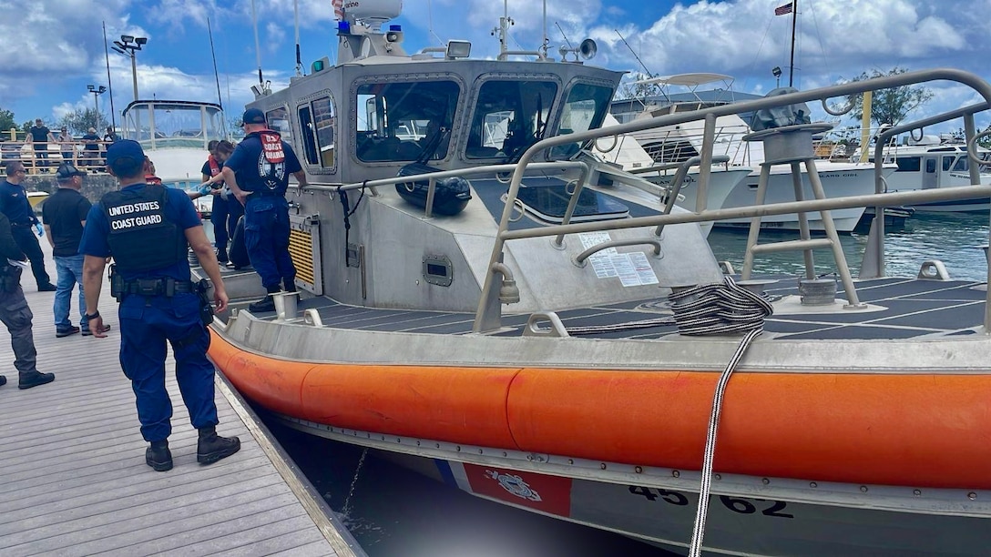 U.S. Coast Guard Forces Micronesia/Sector Guam, demonstrating preparedness and efficiency, successfully conducted a search and rescue operation for a distressed vessel 13 nautical miles north of Guam on June 23, 2024, saving 13 boaters. The Joint Rescue Sub-Center, operated by U.S. Coast Guard watchstanders in Guam, received an urgent notification from Guam Fire Rescue and 911 dispatch of a 23-foot recreational vessel, the Helen, with 13 people aboard potentially identified as nationals of the People's Republic of China, out of gas and adrift. A U.S. Coast Guard Station Apra Harbor 45-foot Response Boat-Medium crew transported the survivors to Hagåtña, where partner agency officials met them at the pier for further care and assessment. (U.S. Coast Guard photo)