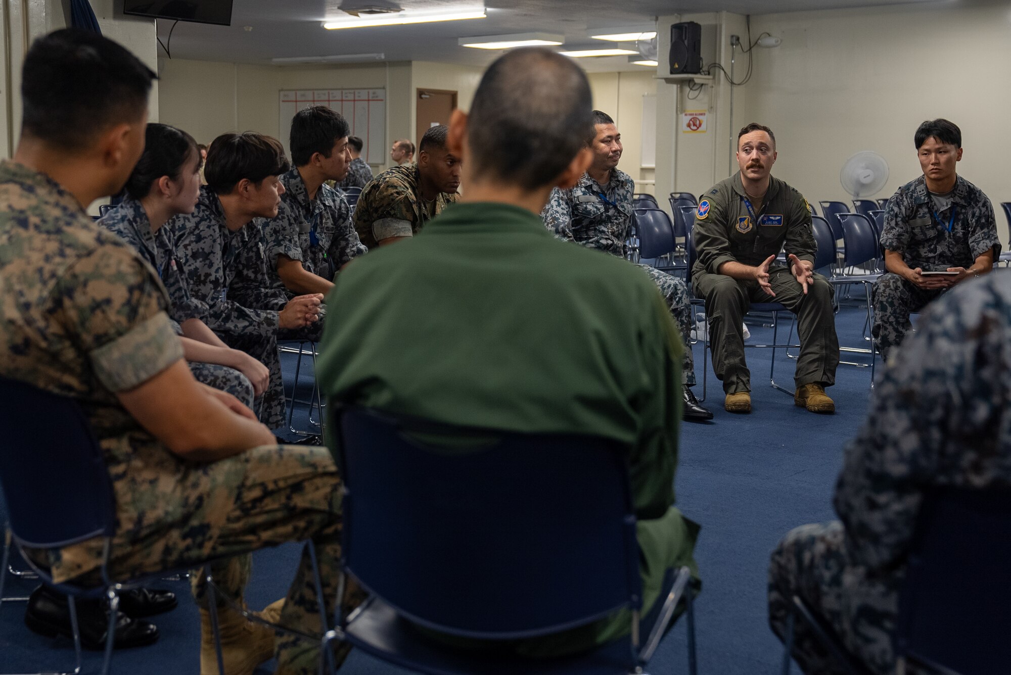 JASDF, USMC and USAF members discussing BDOWG details