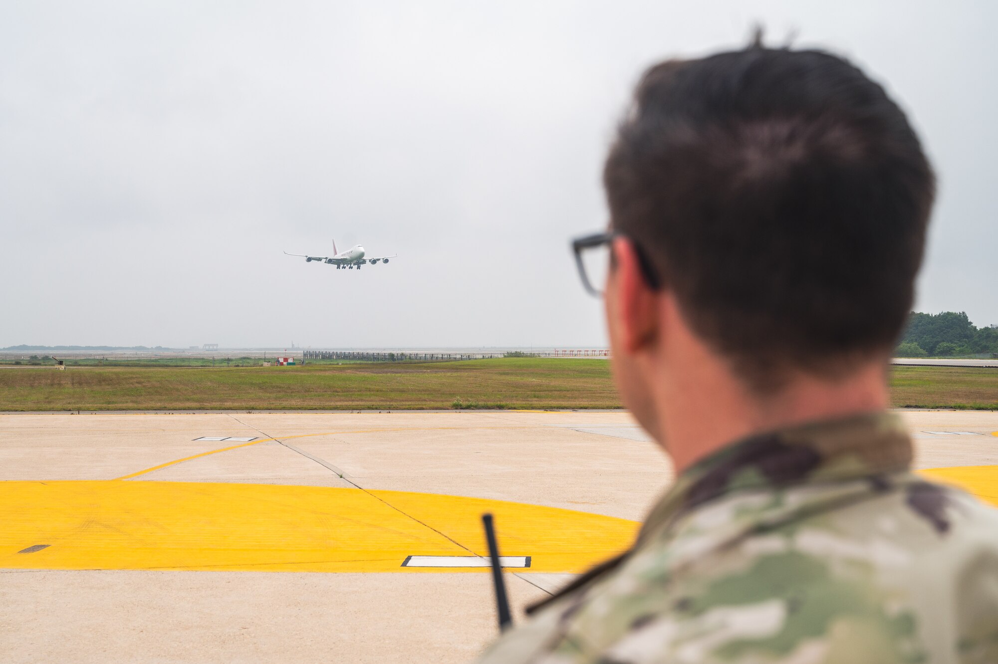 U.S. Air Force Staff Sgt. Jordan Whitworth, 8th Operations Support Squadron airfield management operations supervisor, prepares to conduct a heavy runway inspection.