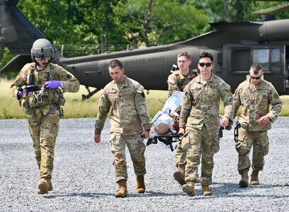 628th Aviation Support Battalion, 28th Expeditionary Combat Aviation Brigade, 28th Infantry Division, Pennsylvania National Guard, conducted Operation Guardian Angel during annual training June 18, 2024. The 193rd Special Operations trained with the combat medics to stimulate a real-life scenario of medical emergencies.