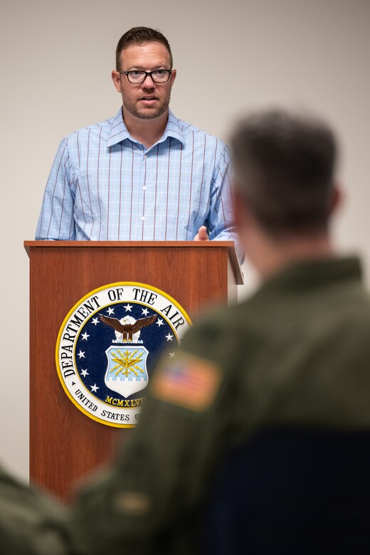 Andy Dickson, command historian for the Kentucky National Guard, speaks during an event celebrating the 232nd birthday of the organization at the Kentucky Air National Guard Base in Louisville, Ky., June 20, 2024. The Kentucky Guard, which was established by Gov. Isaac Shelby on June 24, 1792, is comprised of more than 6,000 Soldiers and over 1,100 Airmen stationed across the Commonwealth. (U.S. Air National Guard photo by Dale Greer)