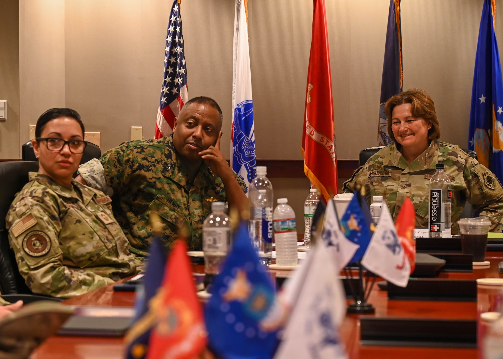 U.S. Marine Corps Lt. Gen. Dimitri Henry, J2 Joint Chiefs of Staff Director for Intelligence, is briefed on the mission of the 17th Training Wing at Goodfellow Air Force Base, June 6, 2024. Throughout his visit, Henry emphasized the importance of thorough training over rushing students to the operational force. (U.S. Air Force photo by Senior Airman Zach Heimbuch)
