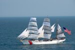 The Coast Guard Cutter Eagle sails from Norfolk, Virginia, to Boston, June 12, 2017. The Eagle is a 295-foot barque sailing vessel used to train Coast Guard Academy cadets in the historic aspects of sailing, leadership, navigation and teamwork. (U.S. Coast Guard photo by Auxiliarist David Lau/Released)