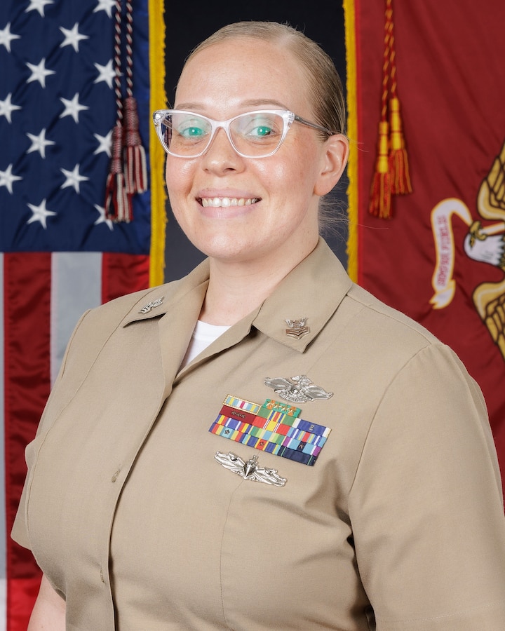 Command board photo of HM1 Sara Freeman, Battalion Aid Station Leading Petty Officer, 8th Engineer Support Battalion, Combat Logistics Regiment 27, 2nd Marine Logistics Group. (Courtesy Photo)
