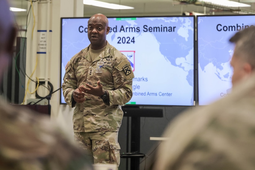 Combined Arms Center Commanding General, Lt. Gen. Milford H. Beagle Jr., addresses senior leaders during his opening comments of the Combined Arms Seminar 24 at Schofield Barracks, HI, June 10.