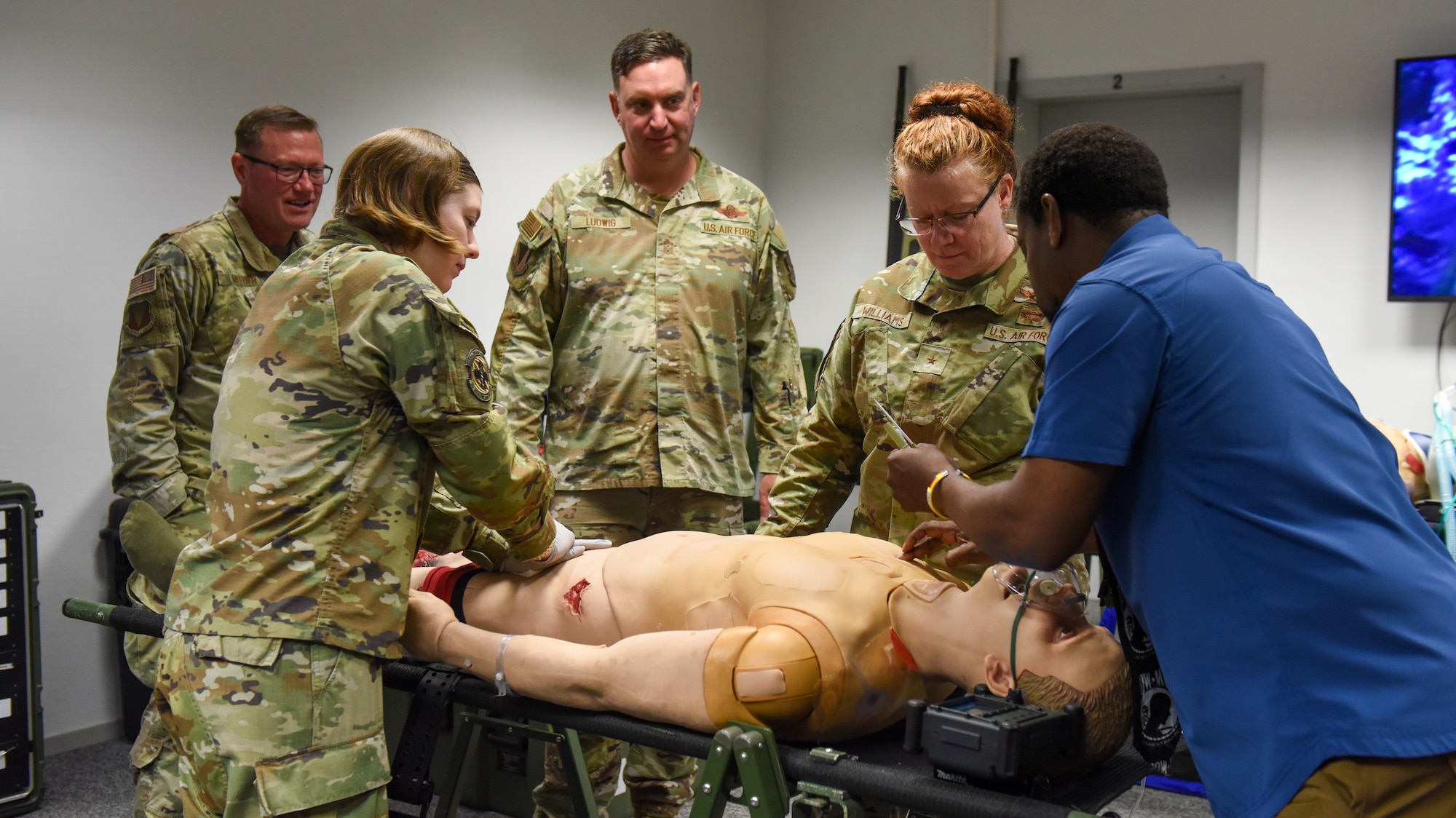People participate in a tactical combat simulation