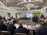 CAPT David O’Connell, commander of Coast Guard Sector Maryland-National Capital Region and captain of the Port of Baltimore, briefs Maryland Governor Wes Moore and Coast Guard Commandant ADM Linda Fagan on Key Bridge Response operations from incident command post in Baltimore, March 29, 2024.