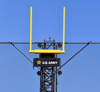 Goal post on top of a tower.