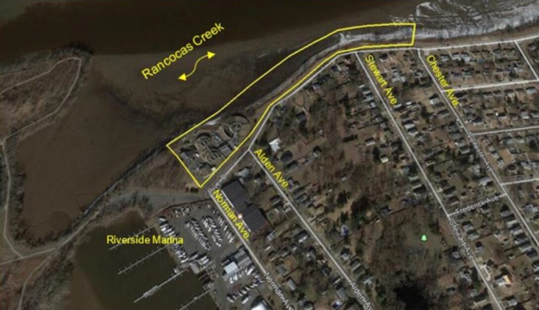 Philadelphia District Commander LTC Jeffrey Beeman and Mayor Gary Catrambone signed the agreement, which initiates a study under Section 14 of the Continuing Authorities Program. The study will investigate shoreline erosion problems and opportunities. 
Currently, critical infrastructure is vulnerable to erosion in the study area, which is located along the Rancocas Creek, approximately 0.25 miles from the confluence of the Delaware River along River Drive, directly parallel to Hawk Island. Erosion from Rancocas Creek threatens to undermine the Delran Sewer Plant and stormwater infrastructure along River Drive. Additionally, the newly opened Rancocas Creek River Trail is also vulnerable. The study area includes the Delran Sewer Plant and River Drive.