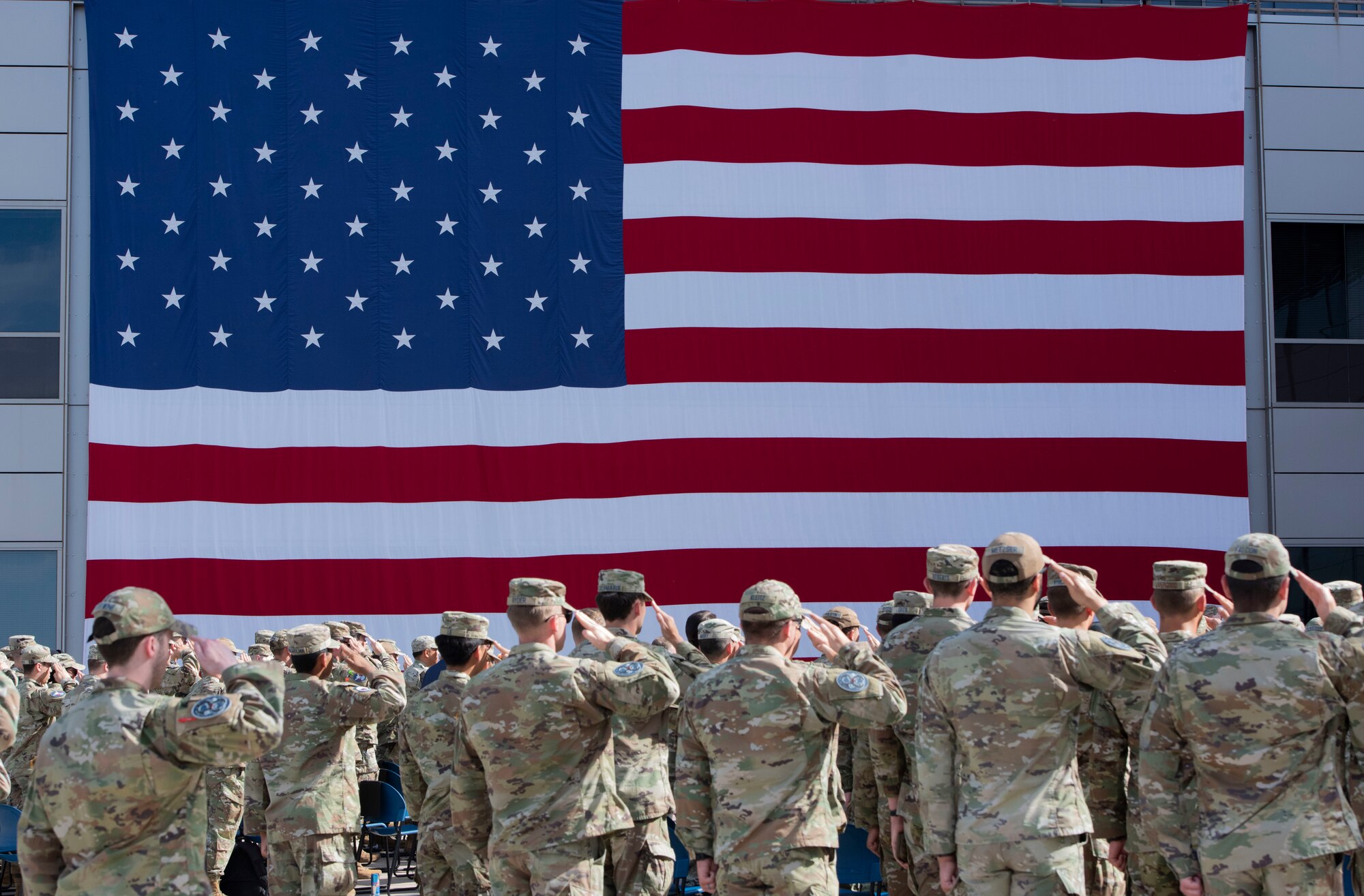 The men and women of Space Delta 8 – Satellite Communications, salute during a change of command ceremony at Schriever Space Force Base, Colorado, June 24, 2024. DEL 8 was activated on July 24, 2020. (U.S. Space Force photo by 1st Lt. Danielle Rose)