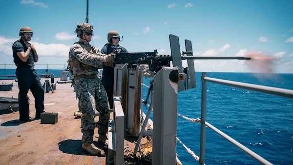 15th MEU Marines Conduct Joint Live-Fire Exercise aboard USS Germantown