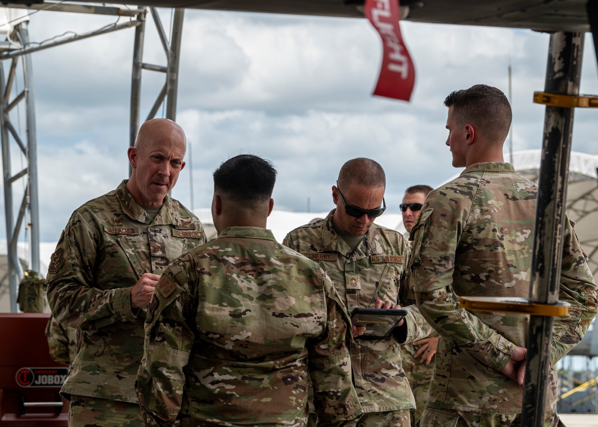 U.S. Air Force Col. Michael Gallagher, 23rd Mission Support Group commander, tests crew chiefs on their aircraft knowledge during a Top Tiger competition at Moody Air Force Base, Georgia, June 21, 2024. Top Tiger is a quarterly dedicated crew chief competition for all squadrons assigned to aircraft generation at Moody AFB. (U.S. Air Force photo by Airman 1st Class Leonid Soubbotine)
