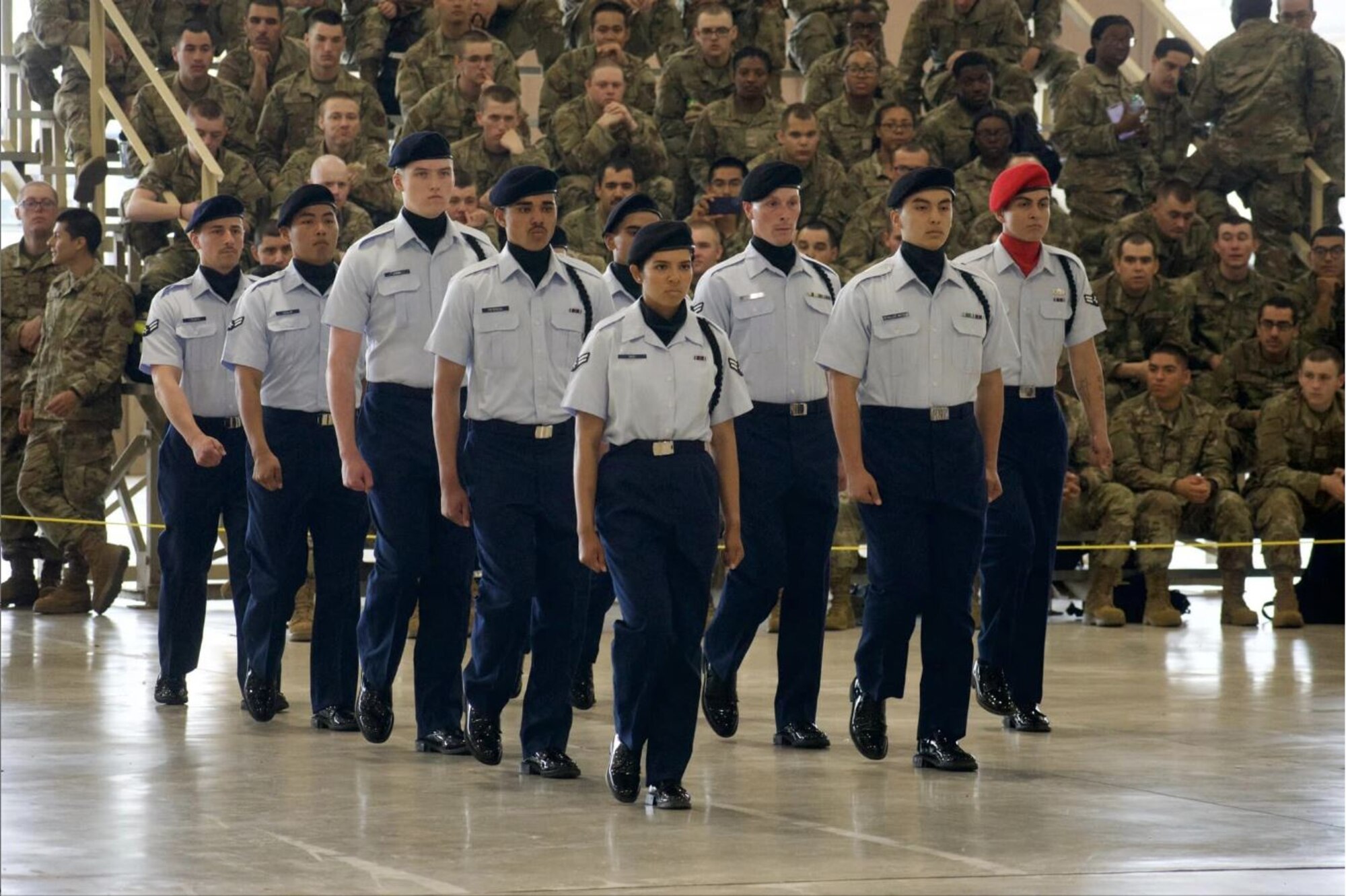 Members of the 344th Training Squadron march in formation at the Second Air Force Drill Down Competition. The 343rd and 344th Training Squadrons represented the 37th Training Group and won first place in the Second Air Force Drill Down Competition at Sheppard Air Force Base, Texas, on April 27, 2024. (Courtesy Photo)