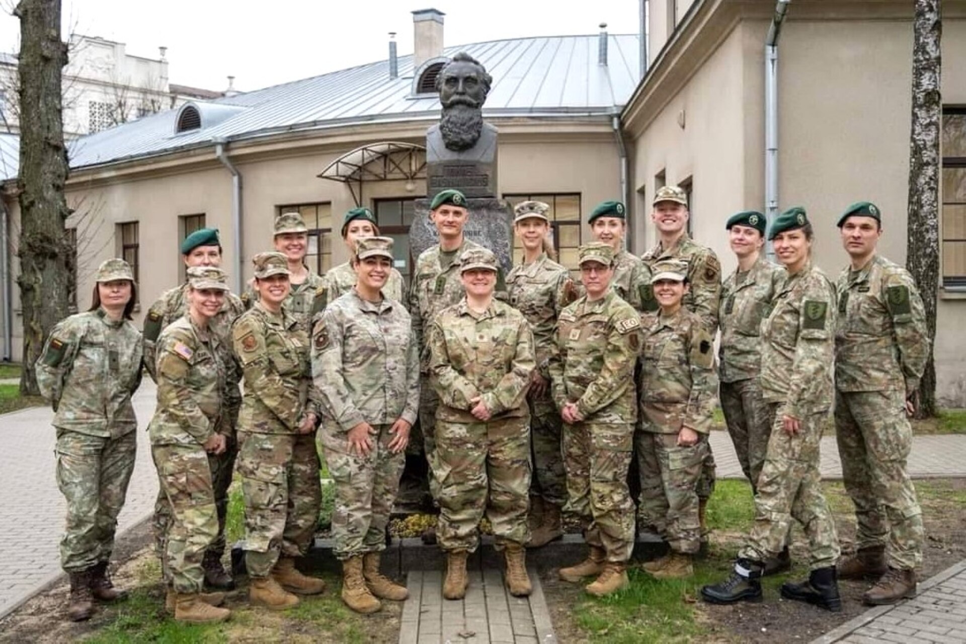 Chaplains with the Pennsylvania Air National Guard and the Lithuanian Armed Forces pose for a photo in Lithuania during a collaboration to improve support to military members between March and April 2024. The cooperation between nations was part of the State Partnership Program and included support from the International Scientific Conference of Military Medicine. (Courtesy photo)