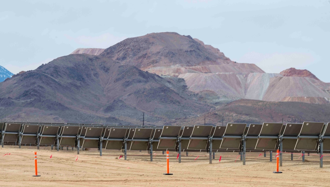 An array of solar panels is photographed.