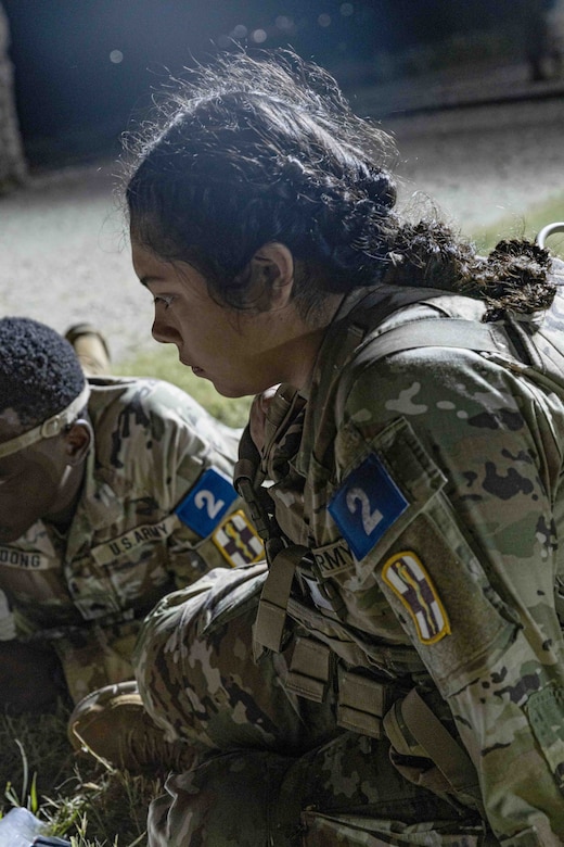 Soldiers take part in land navigation training.