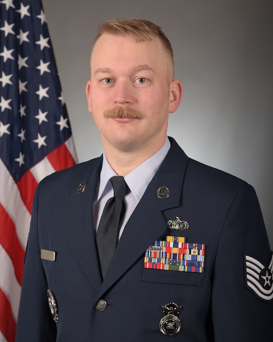 U.S. Air Force Tech. Sgt. Randy Elsing poses for an official military portrait Dec. 19, 2023 at Truax Field, Madison, Wisconsin.