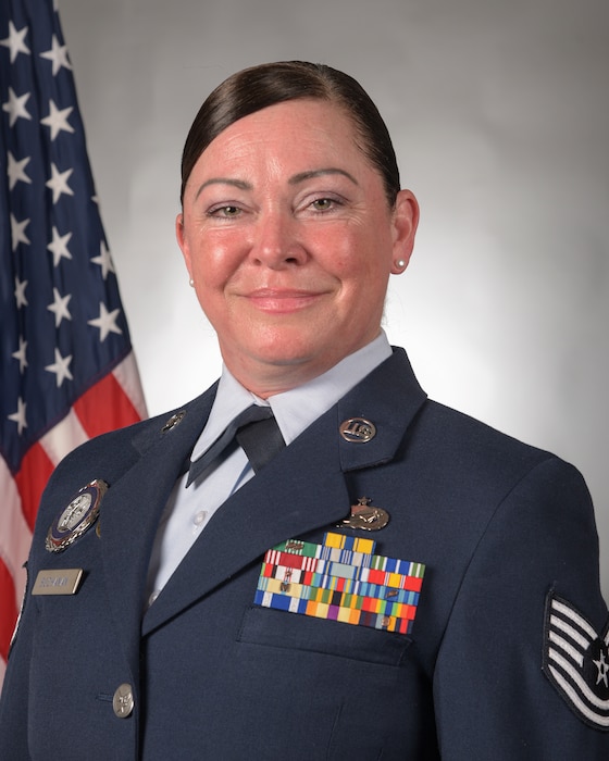 U.S. Air Force Tech. Sgt. Sonia Buchanan poses for an official portrait Jan. 31, 2024 at Truax Field in Madison Wis.