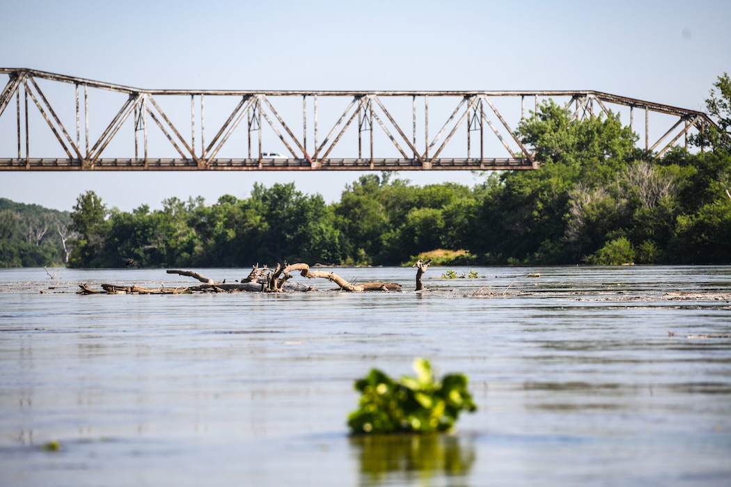 debris floats down the missouri river