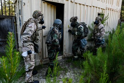 U.S. Air Force National Guard and active-duty Airmen from 15 units across seven states and one territory converged for an emergency management battlefield expeditionary response deployment training at the McCrady Training Center, Eastover, South Carolina, June 7, 2024. The multi-day Fox EMBER exercise enabled Airmen to develop skills for chemical, biological, radiological and nuclear events during an immersive deployment environment using real-world scenarios.