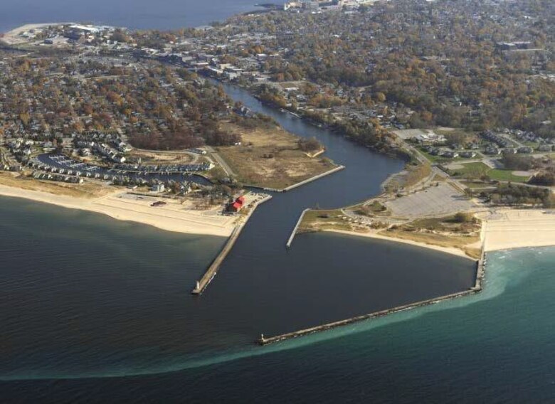 Manistee Harbor in Manistee, Michigan is seen in this 2016 file image. The U.S. Army Corps of Engineers, Detroit District is set to begin dredging the federal channel June 27 to ensure safe navigation. (U.S. Army Corps of Engineers photo)