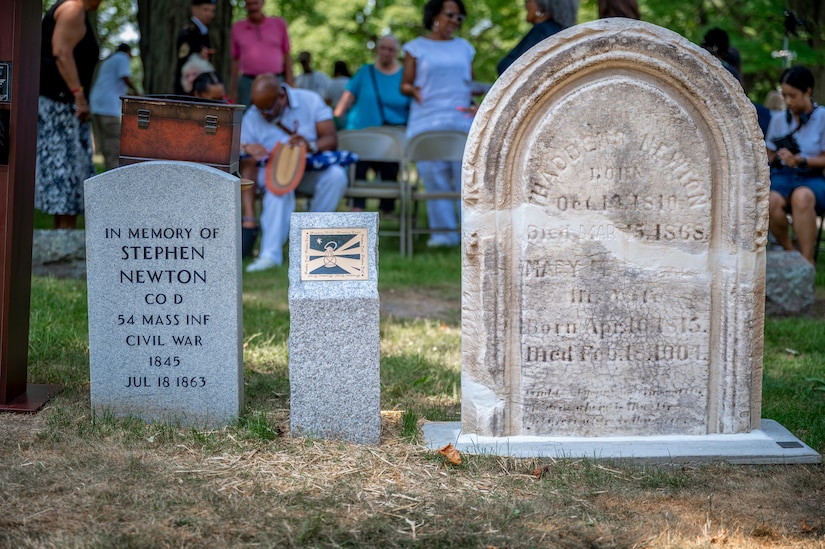 CTNG helps unveil burial marker for Civil War Soldier, parents’ refurbished gravestone