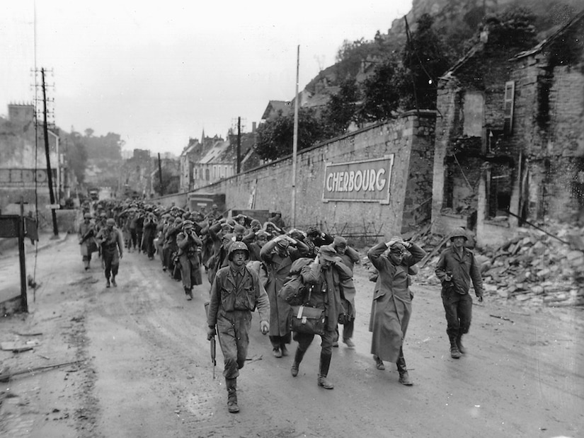 German prisoners in Cherbourg, June 1944. Courtesy US Navy.