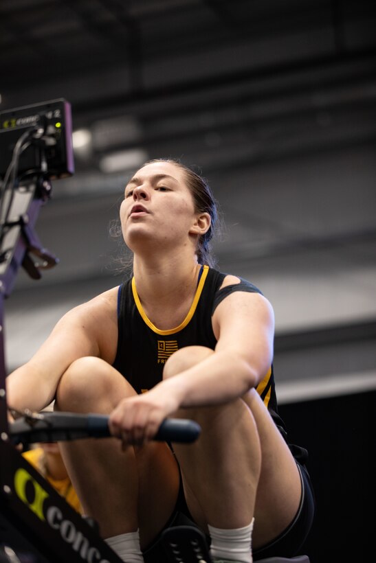 U.S. Army Sgt. Bianca Hayden competes in indoor rowing d