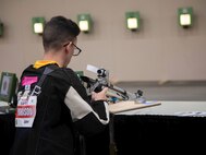 U.S. Army Sgt. Alexander Robison prepares to compete in the precision air event during the 2024 Department of Defense Warrior Games