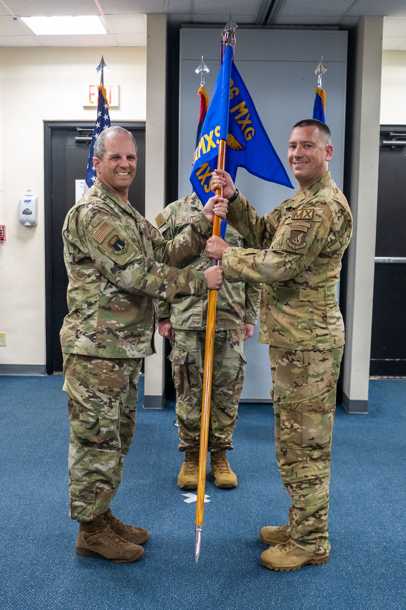 U.S. Air Force Col. Matthew S. Drossner, 36th Expeditionary Aircraft Maintenance Squadron commander, relinquished command to Major Sean P. Harte during the 36th Expeditionary Aircraft Maintenance Squadron's Assumption of command at Andersen Air Force Base, Guam, June 27, 2024.