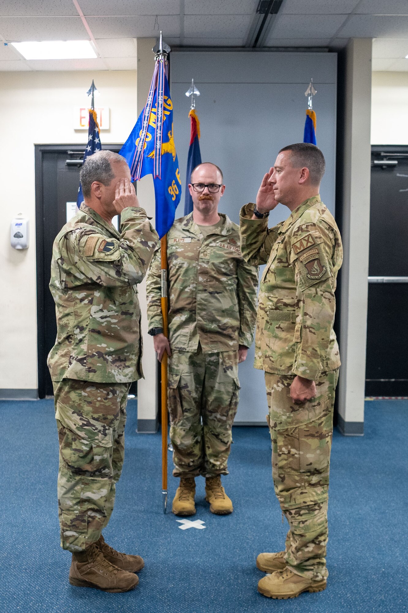 U.S. Air Force Col. Matthew S. Drossner, 36th Expeditionary Aircraft Maintenance Squadron commander, relinquished command to Major Sean P. Harte during the 36th Expeditionary Aircraft Maintenance Squadron's Assumption of command at Andersen Air Force Base, Guam, June 27, 2024.