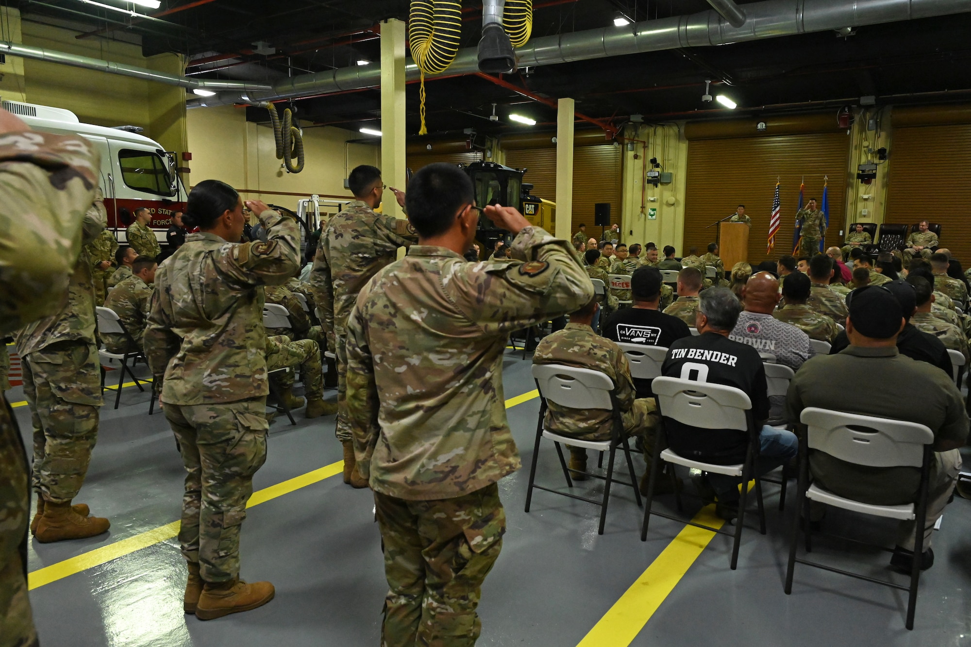 The 36th Civil Engineer Squadron Airmen performs their final salute to their outgoing commander.