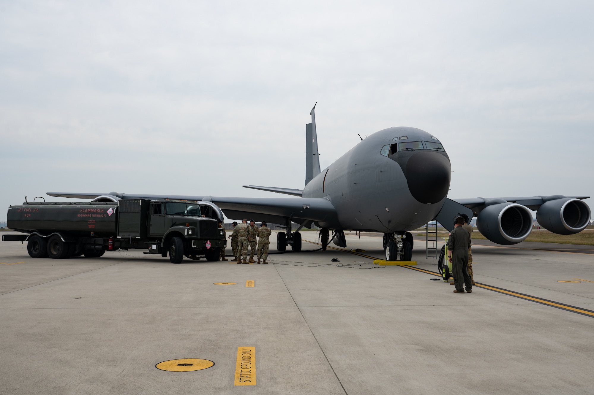 KC-135 and fuel truck on flightline