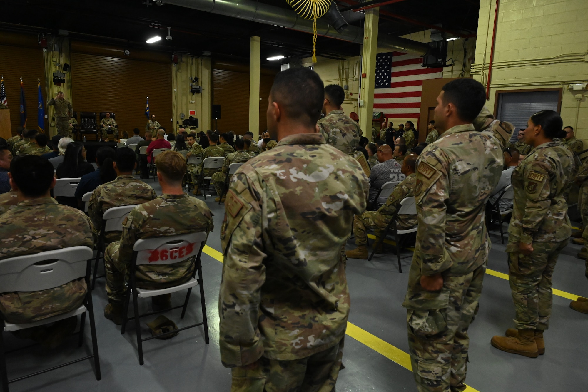 The 36th Civil Engineer Squadron Airmen performs their first salute to their new commander.