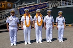 240628-N-EY348-1076
LAEM CHABANG, Thailand (June 28, 2024)– Rear Adm. Amy Bauerschmidt, deputy commander, U.S. 7th Fleet, center, and Capt. Nicholas DeLeo, center left, commanding officer of the 7th Fleet flagship USS Blue Ridge (LCC 19), pose for a photo with Rear Admiral Amornthep Boonyong, center right, director of Port Authority of Sattahip, and other Royal Thai Navy officials during an arrival ceremony in Laem Chabang, Thailand, June 28, 2024. As the 7th Fleet flagship, Blue Ridge is the oldest operational ship in the Navy and routinely operates with allies and partners in preserving a free and open Indo-Pacific. (U.S. Navy photo by Mass Communication Specialist 3rd Class Charlotte Duran)