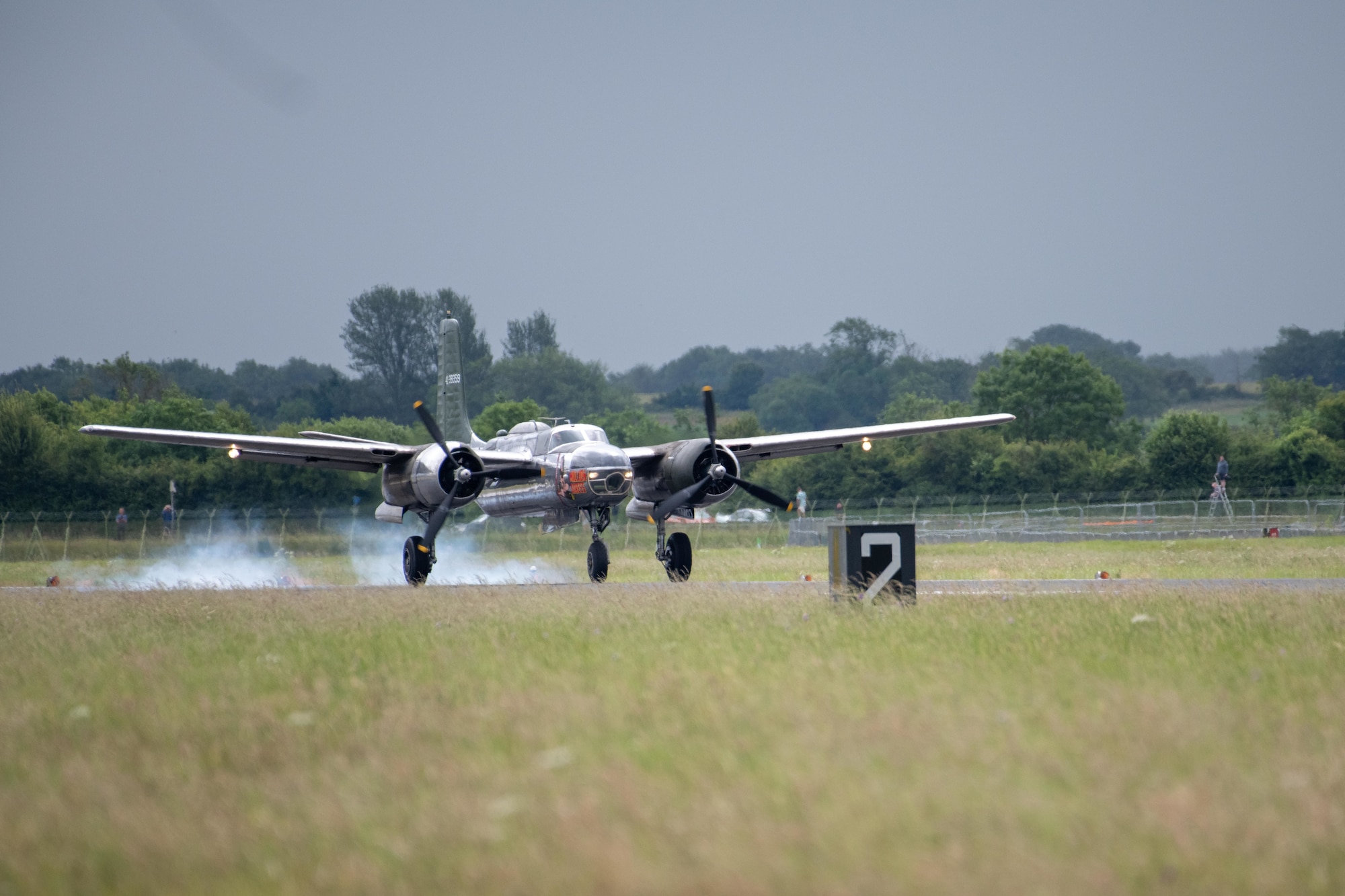 A Douglas A-26C Invader lands at RAF Fairford