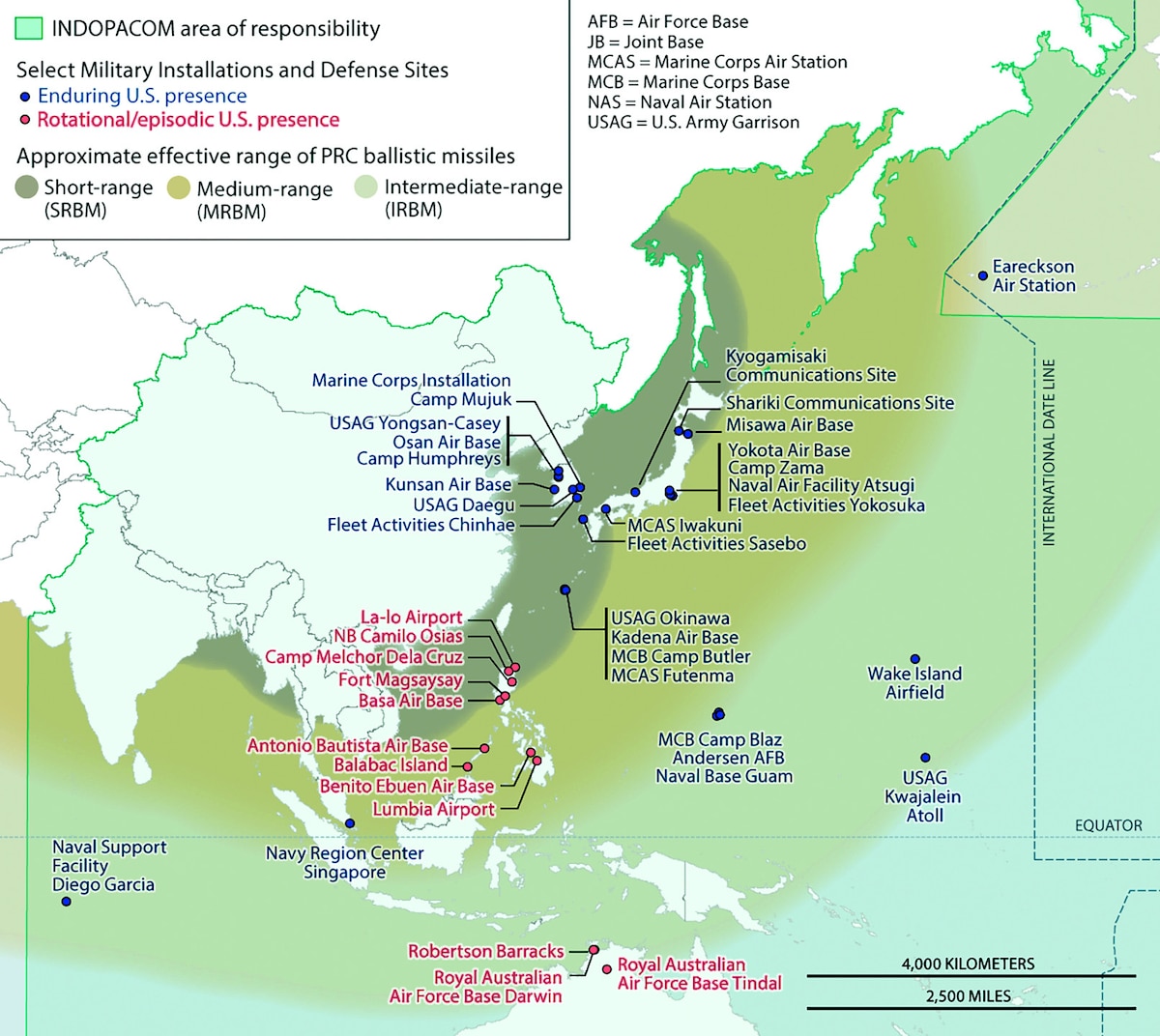 Map of select INDOPACOM bases