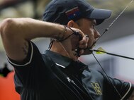 U.S. Army Staff Sgt. John Britton competes in the archery event