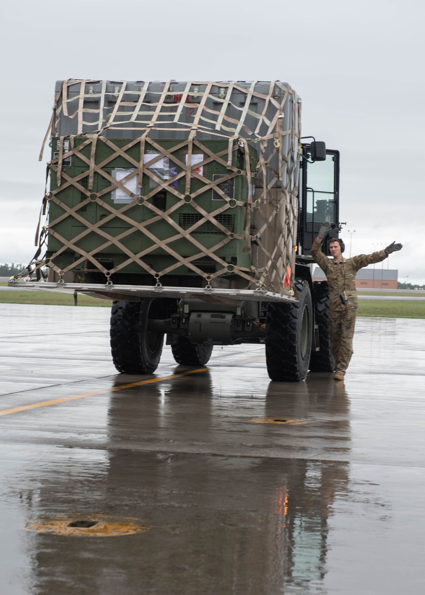 Airmen from the 193rd Special Operations Wing work together to redeploy Airmen to home station aboard an EC-130J aircraft from Fort Drum, N.Y., following operations at one of Exercise Iron Keystone’s simulated forward operating locations.