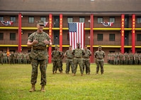 Col. Daniel L Thunen speaks to Marines from Marine Corps Security Force Battalion (MCSFBn) Kings Bay during a MCSFBn’s change of command ceremony at Naval Submarine Base Kings Bay, Georgia. Thunen was relieved by Lt. Col Joseph E. Moeller as the battalion’s commander.  The ceremony was attended by the base’s tenant commanding officers, family, friends, and the nearly 1,100 Marines and Sailors assigned to the battalion. (U.S. Navy photo by Mass Communication Specialist 1st Class Zachary D. Behrend)
