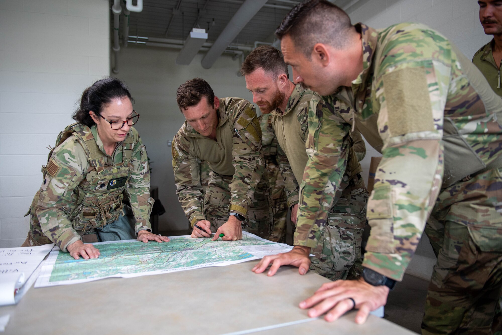 Airmen reflecting diverse skillsets from across the 193rd Special Operations Wing — to include the 201st RED HORSE Squadron, 148th Air Support Operations Squadron and a DAGRE team from the 193rd Special Operations Security Forces Squadron — facilitated a simulated key leader engagement for Exercise Iron Keystone 2024 at Fort Drum’s Combined Arms Collective Training Facility.
