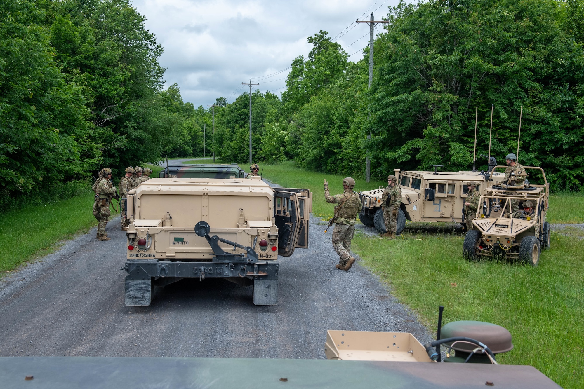 Airmen reflecting diverse skillsets from across the 193rd Special Operations Wing — to include the 201st RED HORSE Squadron, 148th Air Support Operations Squadron and a DAGRE team from the 193rd Special Operations Security Forces Squadron — facilitated a simulated key leader engagement for Exercise Iron Keystone 2024 at Fort Drum’s Combined Arms Collective Training Facility.