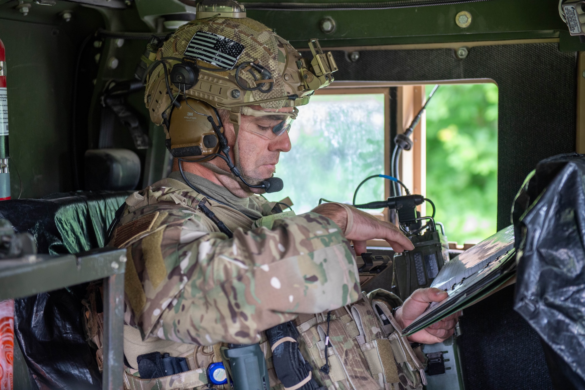 Airmen reflecting diverse skillsets from across the 193rd Special Operations Wing — to include the 201st RED HORSE Squadron, 148th Air Support Operations Squadron and a DAGRE team from the 193rd Special Operations Security Forces Squadron — facilitated a simulated key leader engagement for Exercise Iron Keystone 2024 at Fort Drum’s Combined Arms Collective Training Facility.