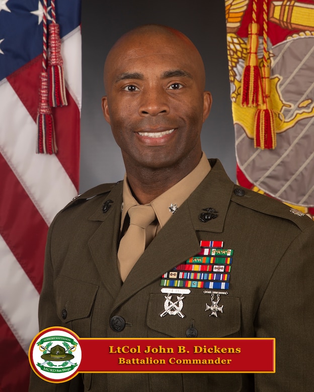 Biography photo for Lt. Col. John B. Dickens, commanding officer of Support Battalion, Recruit Training Regiment at Marine Corps Recruit Depot San Diego, California.
