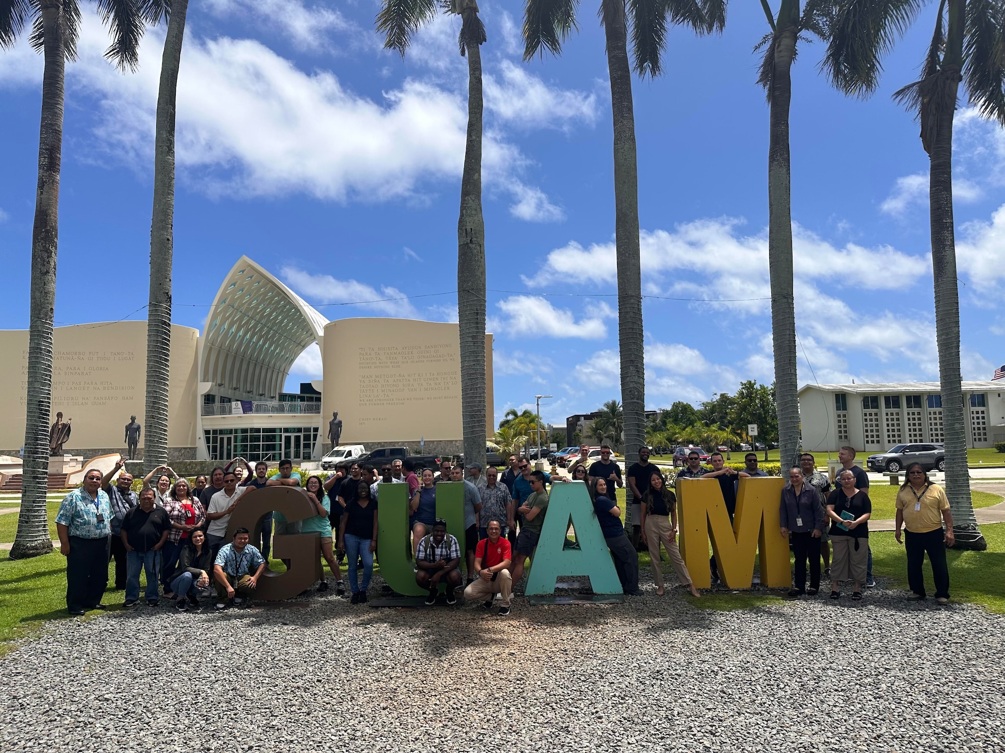 Airman, Guardians and community partners gather for a photo as part of the Innovative Readiness Training (IRT) cybersecurity event on Guam June 4 to 14. Cybersecurity isn’t the only service Air Force Reserve Command’s IRT team provides -- they also perform medical, civil engineering and aerial spray services for U.S. communities in need. (U.S. Air Force courtesy photo)