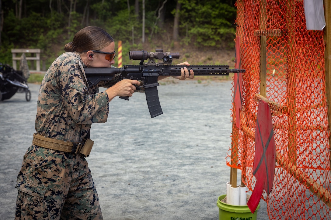 U.S. service members compete in the 63rd annual Interservice Rifle Competition, hosted by the Civilian Marksmanship Program, on Marine Corps Base Quantico, Virginia, June 24, 2024. The mission of the CMP is to promote marksmanship through firearms training and safety programs and competitions. (U.S. Marine Corps photo by Lance Cpl. Jeffery Stevens)